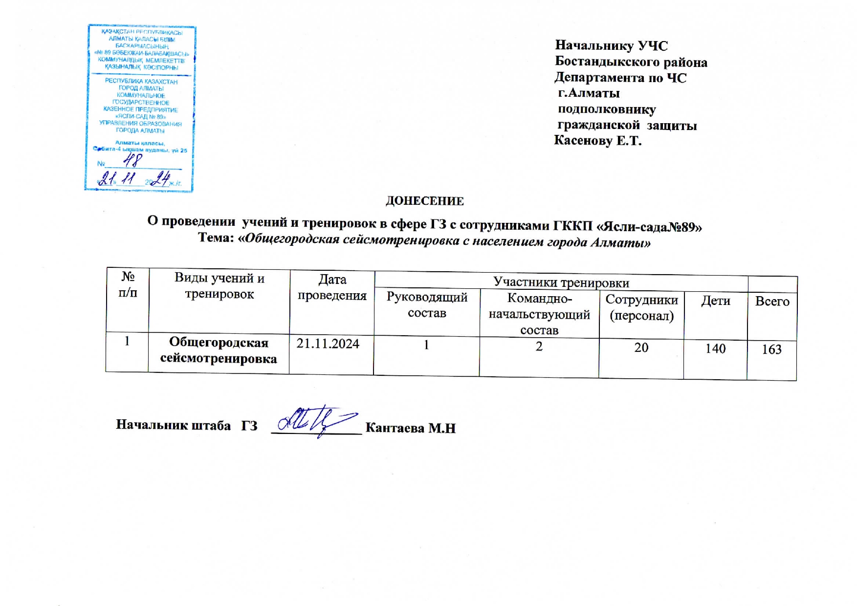 ТӨТЕНШЕ ЖАҒДАЙ/ЧС ДОНЕСЕНИЕ